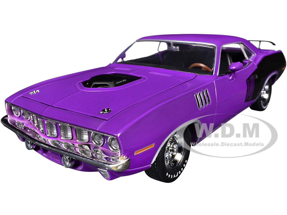 1971 Plymouth Barracuda 340 Purple with Black Limited Edition to 6650 pieces Worldwide 1/24 Diecast Model Car by M2 Machines