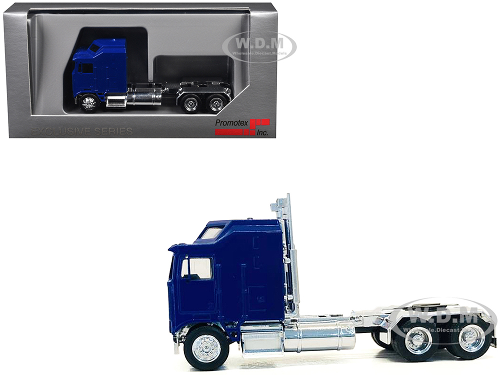 Kenworth K100 with 1-Bar Grill and X-Long Chrome Chassis Blue 1/87 (HO) Plastic Model Car by Promotex