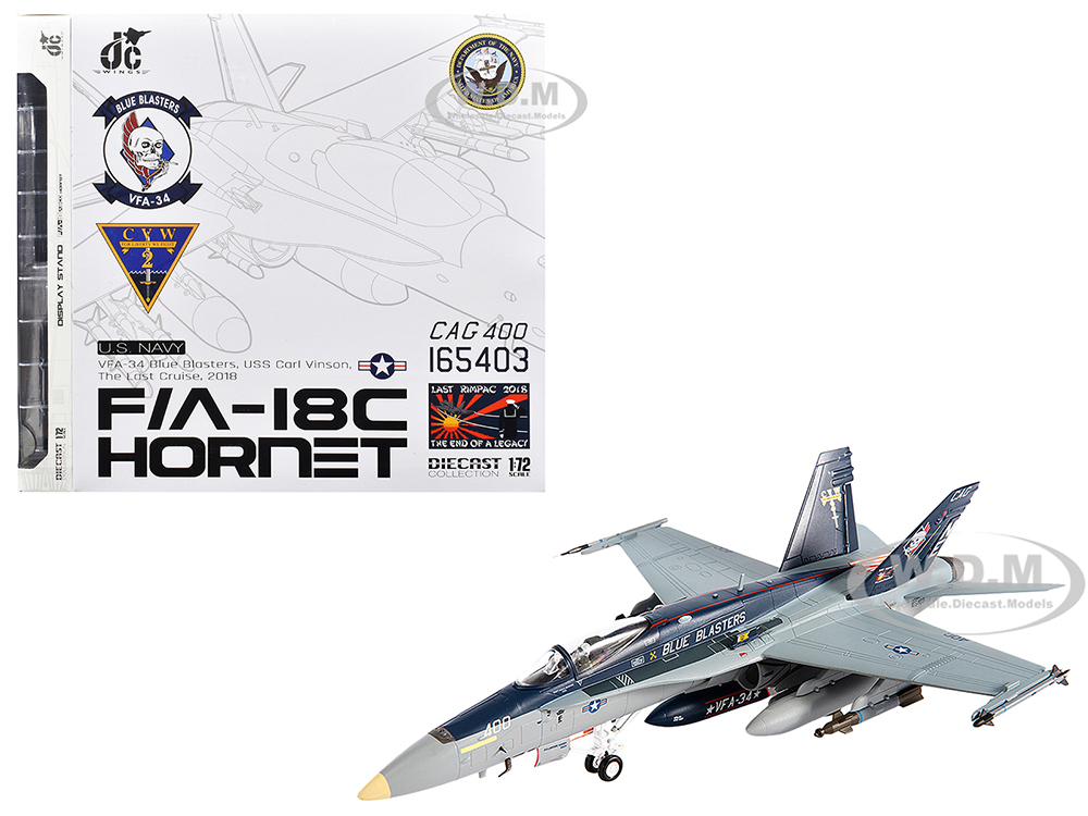 McDonnell Douglas F/A-18C Hornet Aircraft VFA-34 Blue Blasters USS Carl Vinson Last Cruise (2018) United States Navy 1/72 Diecast Model by JC Wings