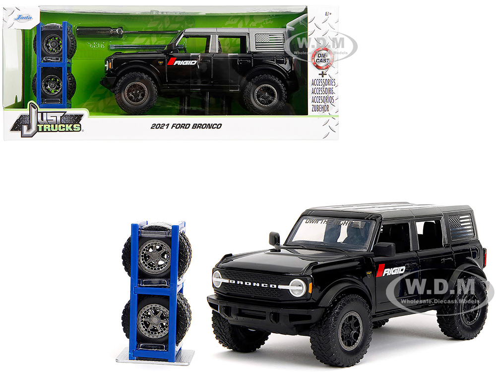 2021 Ford Bronco Badlands Black Rigid with Extra Wheels Just Trucks Series 1/24 Diecast Model Car by Jada