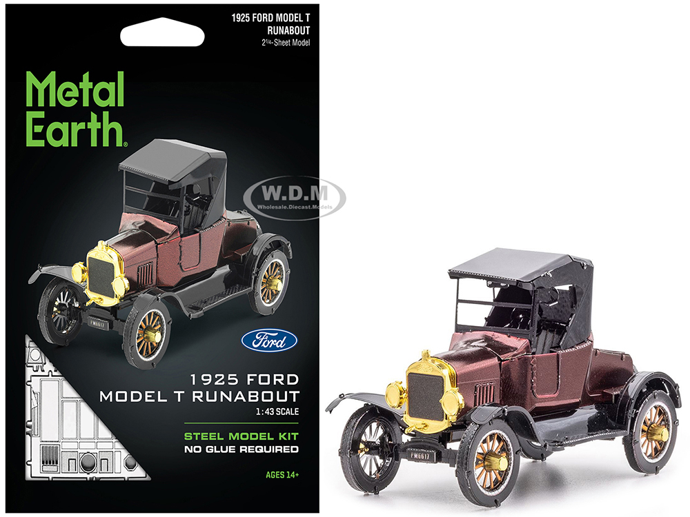 Model Kit 1925 Ford Model T Runabout Dark Red and Black (Moderate Difficulty) Steel Model by Metal Earth