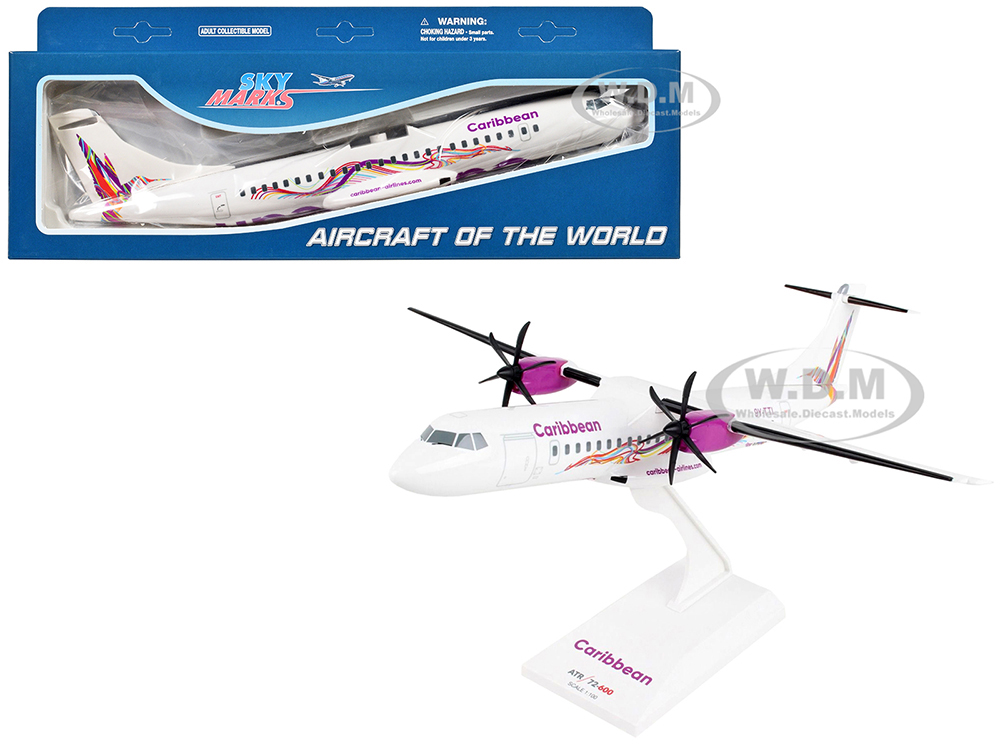 ATR 72-600 Commercial Aircraft Caribbean Airlines (9Y-TTI) White with Graphics (Snap-Fit) 1/100 Plastic Model by Skymarks