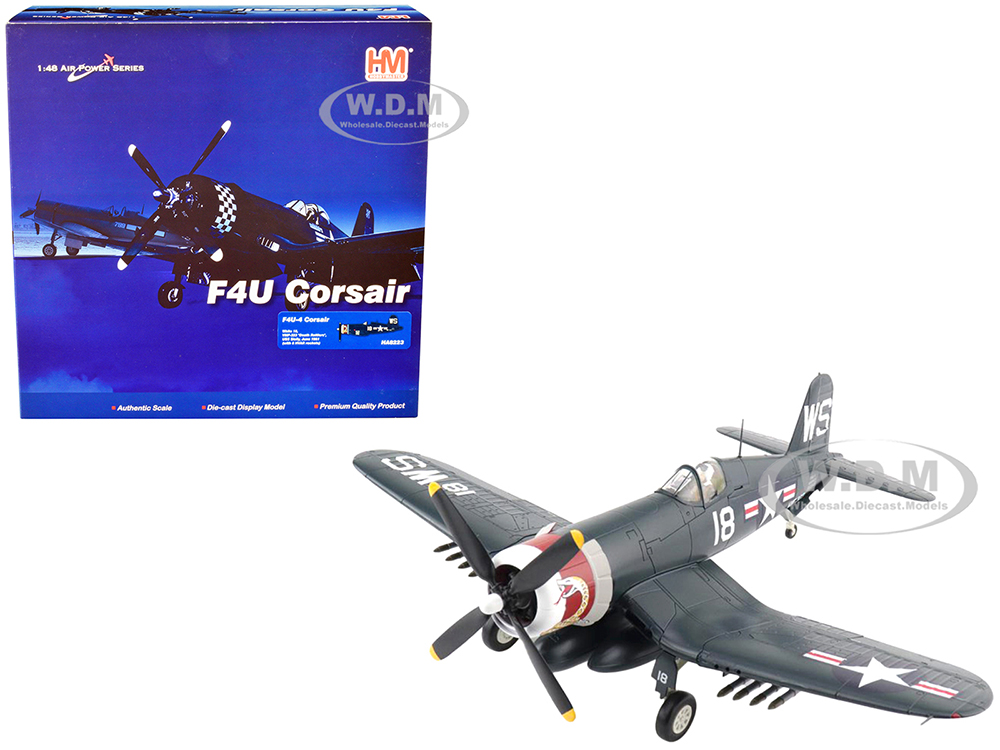 Vought F4U-4 Corsair Fighter Aircraft VMF-323 Death Rattlers USS Sicily (June 1951) Air Power Series 1/48 Diecast Model by Hobby Master