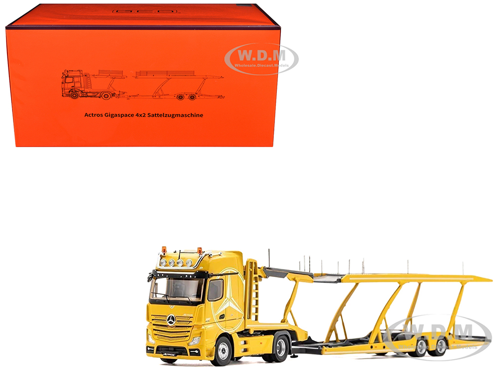 Mercedes-Benz Actros Auto Transporter Yellow 1/64 Diecast Model by GCD