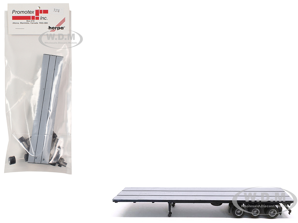 48ft 3-Axle Flatbed Trailer Gray Top 1/87 (HO) Plastic Model by Promotex