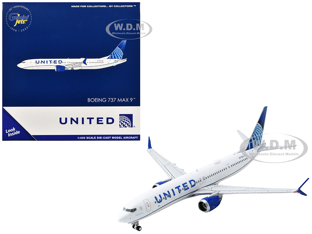 Boeing 737 MAX 9 Commercial Aircraft United Airlines (N37555) White with Blue Tail 1/400 Diecast Model Airplane by GeminiJets