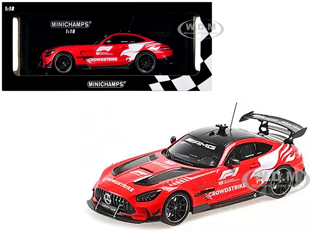 2020 Mercedes-AMG GT Black Series Red with Graphics FIA Formula One F1 Safety Car (2023) Limited Edition to 300 pieces Worldwide 1/18 Diecast Model Car by Minichamps