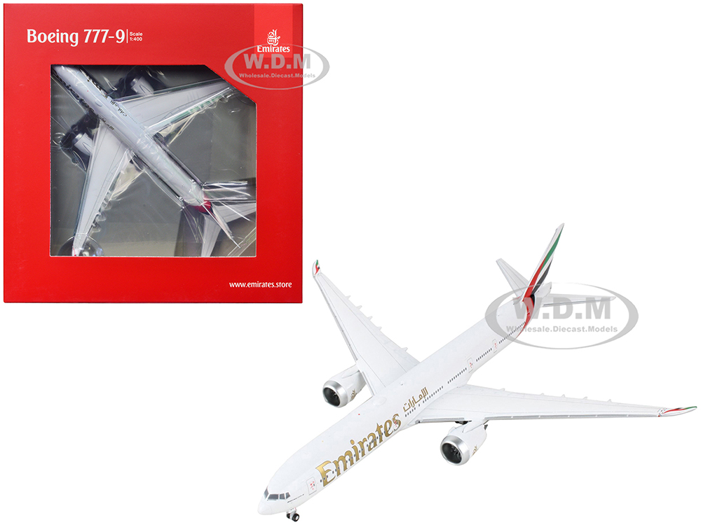 Boeing 777-9 Commercial Aircraft "Emirates Airlines" White with Gold Lettering 1/400 Diecast Model Airplane by GeminiJets