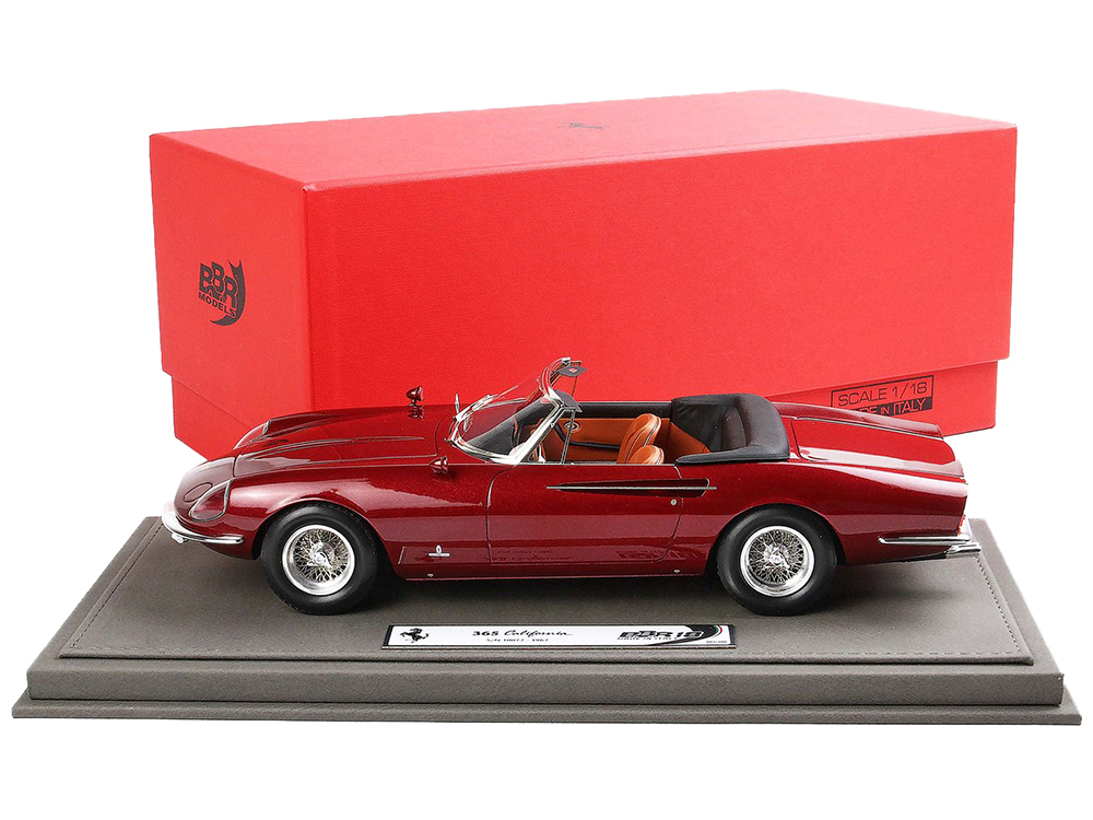 1966 Ferrari 365 California S/N 10077 Convertible Rosso Rubino Red Metallic with DISPLAY CASE Limited Edition to 200 pieces Worldwide 1/18 Model Car by BBR