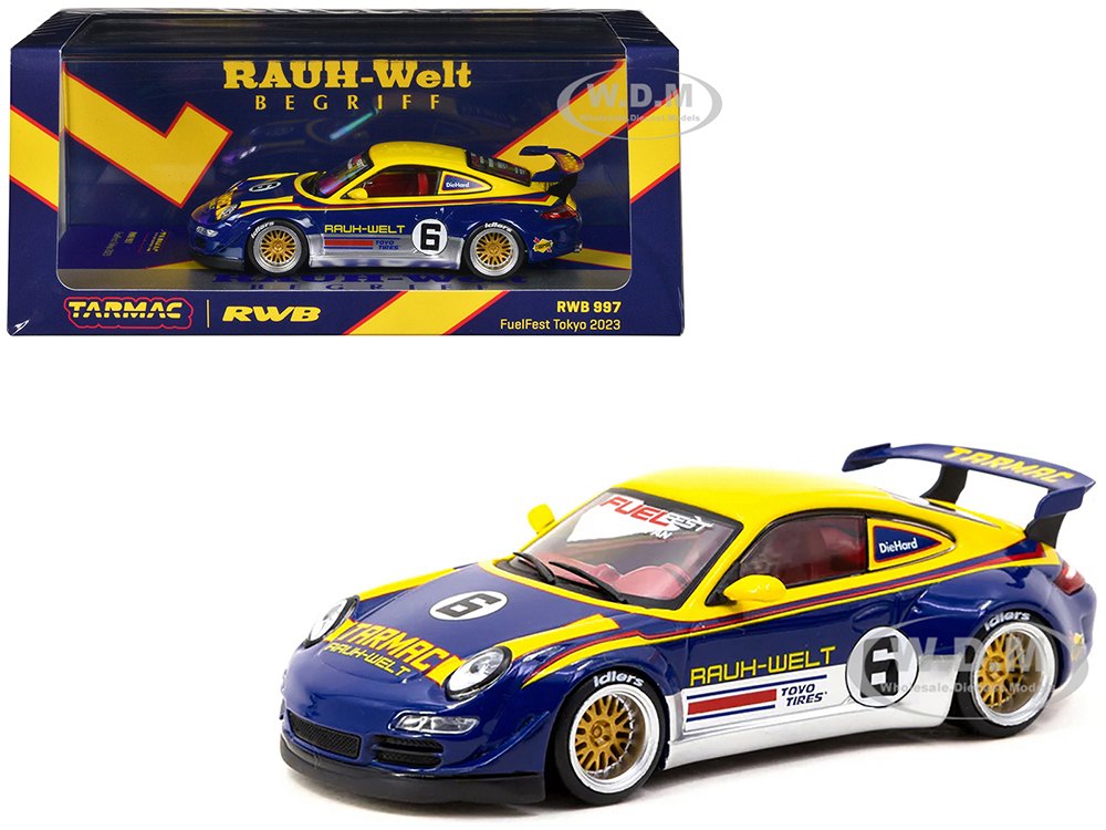 RWB 997 #6 Blue Metallic and Yellow with Graphics FuelFest Tokyo 2023 Hobby43 Series 1/43 Diecast Model Car by Tarmac Works