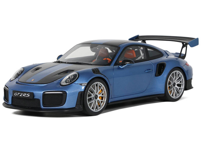 2021 Porsche 911 (991.2) GT2 RS Blue Metallic with Black Stripes 1/18 Model Car by GT Spirit