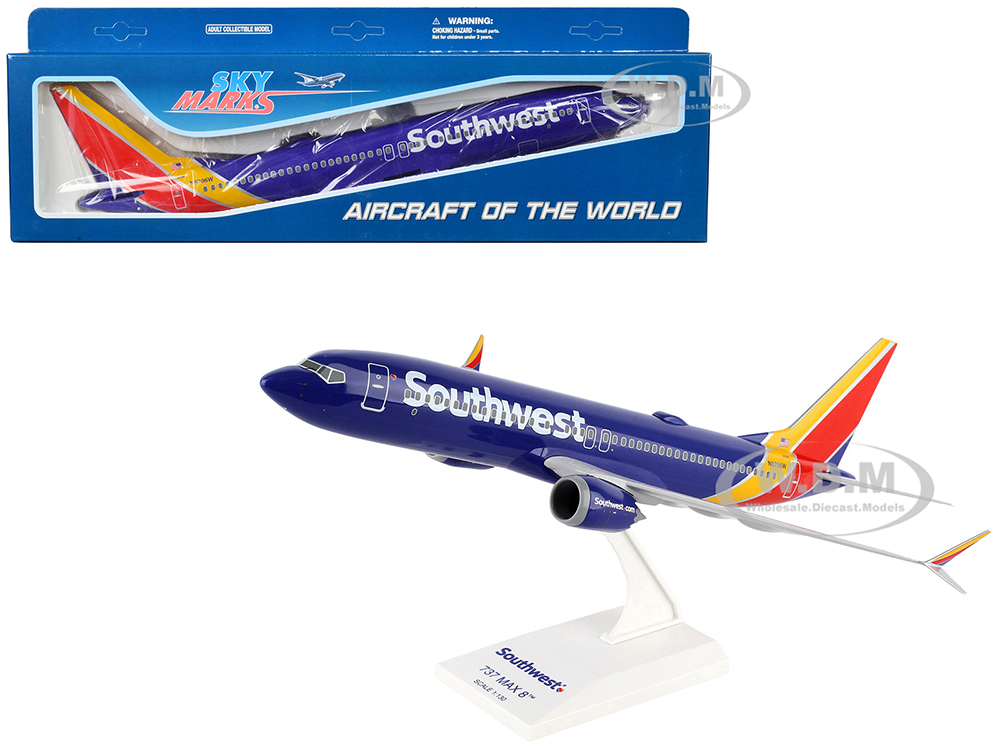 Boeing 737 MAX 8 Commercial Aircraft Southwest Airlines (N8706W) Blue with Yellow and Red Tail (Snap-Fit) 1/130 Plastic Model by Skymarks