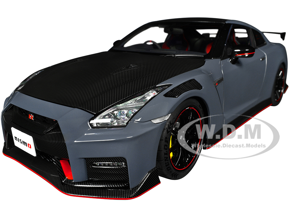 2022 Nissan GT-R (R35) Nismo Special Edition RHD (Right Hand Drive) Nismo Stealth Gray with Carbon Hood and Top 1/18 Model Car by Autoart