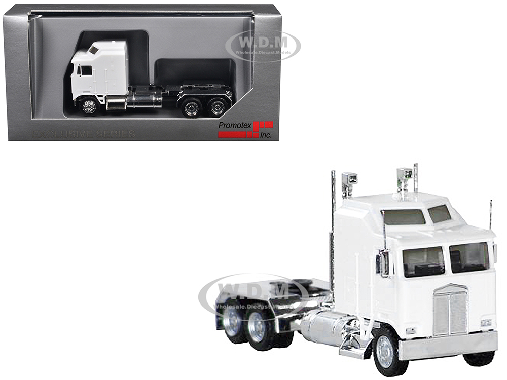 Kenworth K100 with 1-Bar Grill and X-Long Chrome Chassis White 1/87 (HO) Plastic Model Car by Promotex