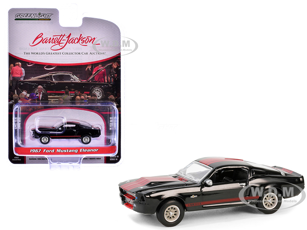 1967 Ford Mustang Eleanor Raven Black with Red Stripes (Scottsdale 2023) Barrett Jackson Scottsdale Edition Series 14 1/64 Diecast Model Car by Greenlight