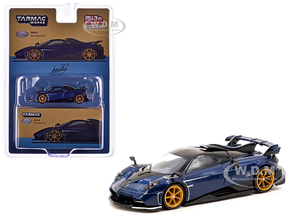 Pagani Imola Argentina Blue Metallic with Black Top Global64 Series 1/64 Diecast Model by Tarmac Works