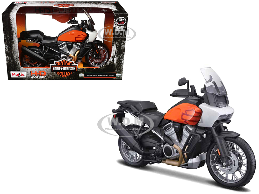 2021 Harley Davidson Pan America 1250 Motorcycle Orange and Black "H-D Custom" 1/12 Diecast Model by Maisto