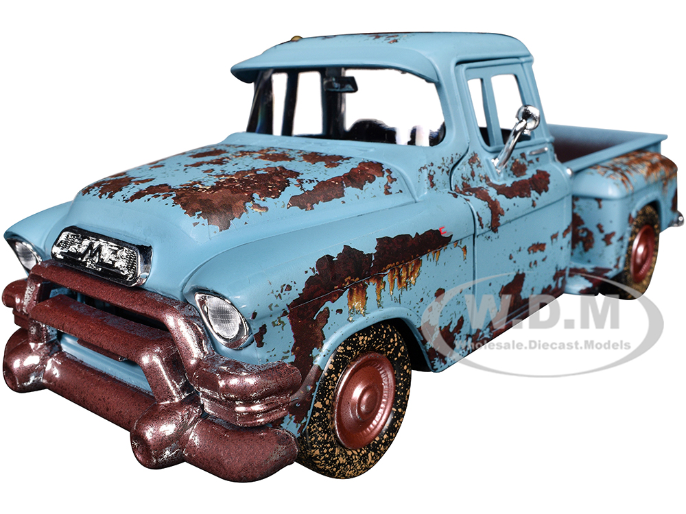 1955 GMC Blue Chip Pickup Truck Matt Blue (Rusted) "Weathered Treasures" Series 1/24 Diecast Model Car by Motormax