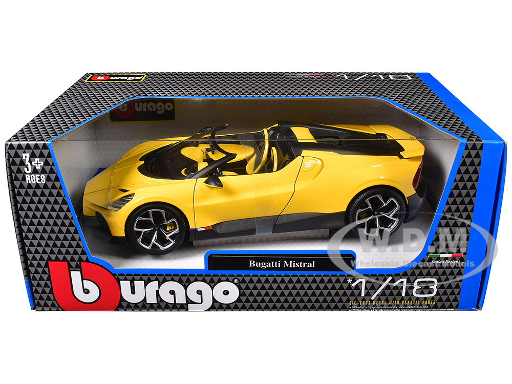 Bugatti Mistral Yellow with Carbon Accents 1/18 Diecast Model Car by Bburago