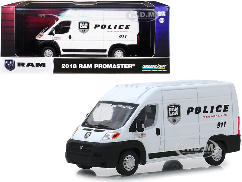 2018 Dodge Ram Promaster 2500 Cargo High Roof Van White "police Transport Vehicle" 1/43 Diecast Model Car By Greenlight
