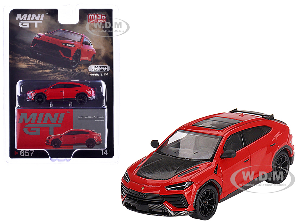 Lamborghini Urus Performante Rosso Mars Red with Carbon Hood and Sunroof Limited Edition to 3000 pieces Worldwide 1/64 Diecast Model Car by Mini GT