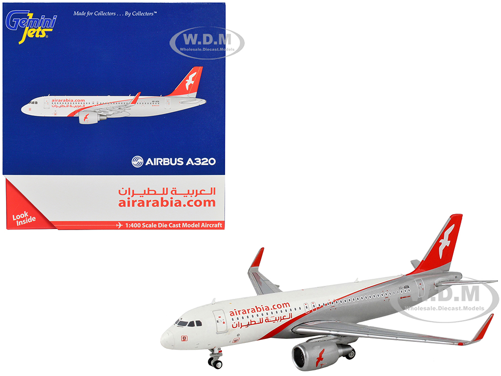 Airbus A320 Commercial Aircraft Air Arabia White and Gray with Red Tail 1/400 Diecast Model Airplane by GeminiJets
