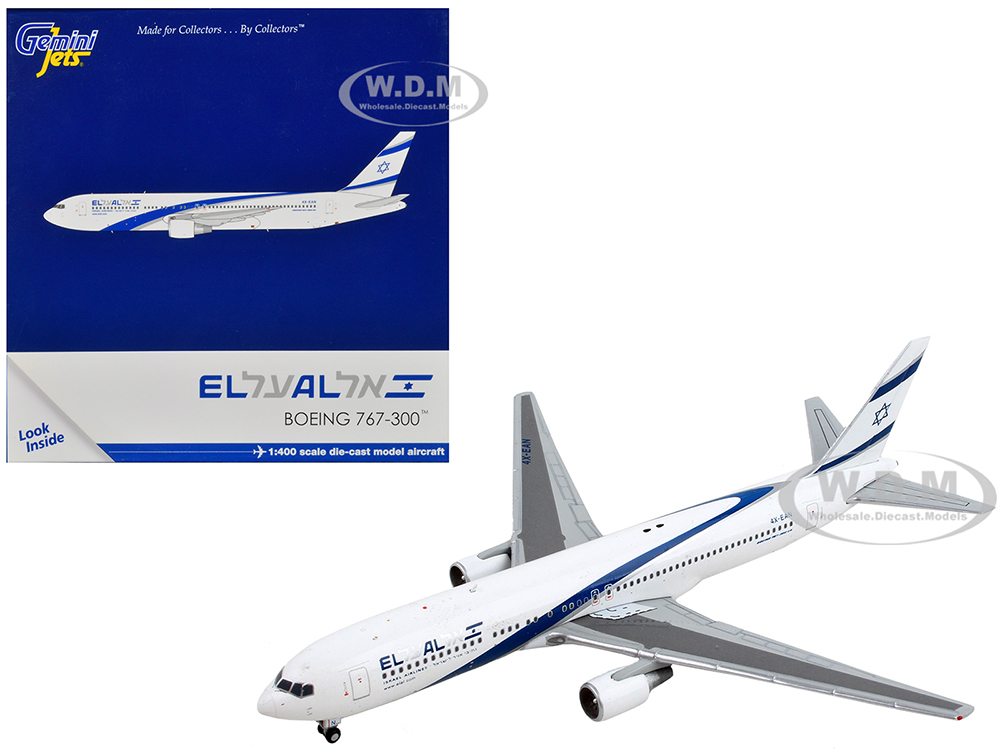 Boeing 767-300 Commercial Aircraft El Al Israel Airlines White with Blue Stripes 1/400 Diecast Model Airplane by GeminiJets