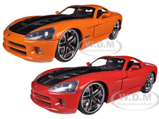 2008 Dodge Viper SRT10 Orange and Red 2 Cars Set 1/24 Diecast Models by Jada