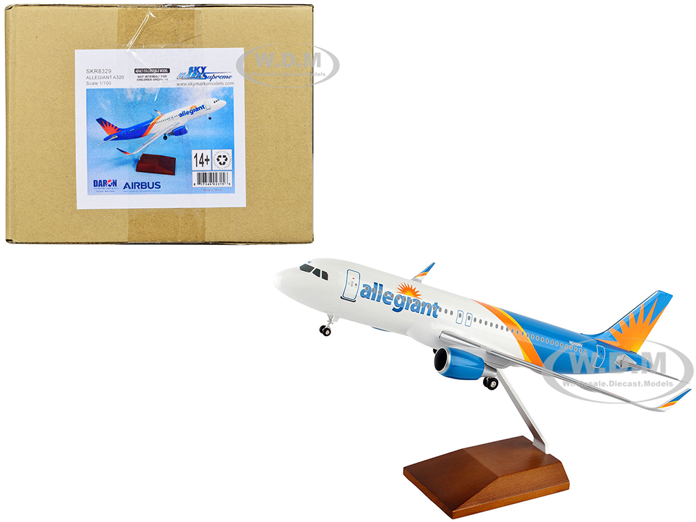 Airbus A320 Commercial Aircraft with Landing Gear Allegiant Air (N246NV) White and Blue with Orange Stripes (Snap-Fit) 1/100 Plastic Model by Skymarks