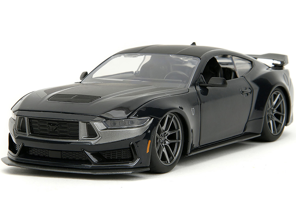 2024 Ford Mustang Dark House Black Metallic with Matt Black Hood and Top Bigtime Muscle Series 1/24 Diecast Model Car by Jada