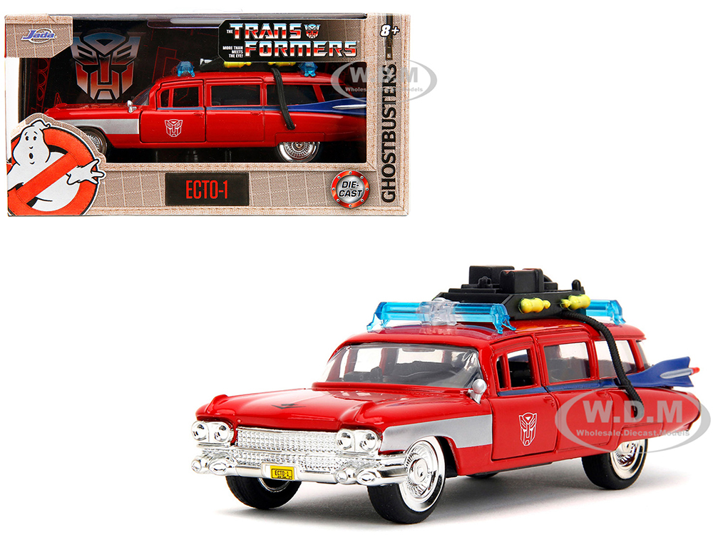 1959 Cadillac Ambulance Ecto-1 Red Transformers TV Series - Ghostbusters (1984) Movie Crossover Hollywood Rides Series 1/32 Diecast Model Car by Jada