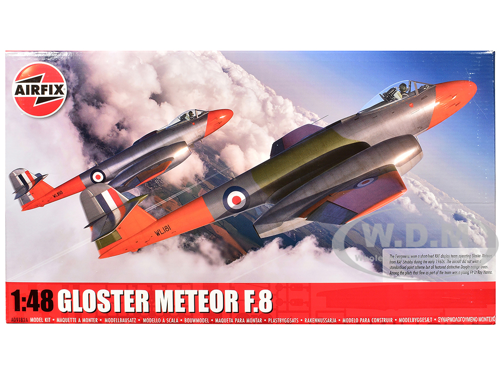 Level 3 Model Kit Gloster Meteor F.8 Aircraft with 2 Scheme Options 1/48 Plastic Model Kit by Airfix