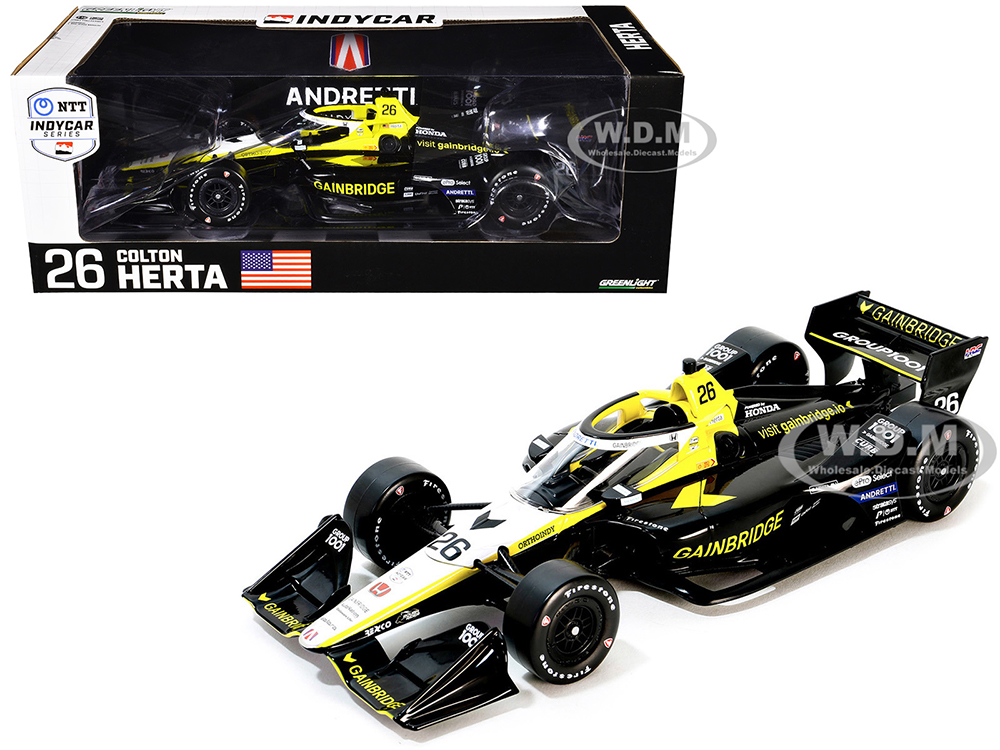 Dallara IndyCar #26 Colton Herta Gainbridge Andretti Autosport (Road Course Configuration) NTT IndyCar Series (2024) 1/18 Diecast Model Car by Greenlight