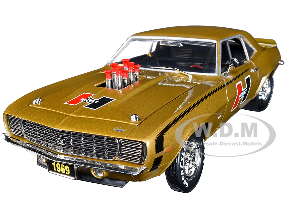 1969 Chevrolet Camaro SS/RS Gold Metallic with Black Stripes "Hurst" Limited Edition to 9600 pieces Worldwide 1/24 Diecast Model Car by M2 Machines