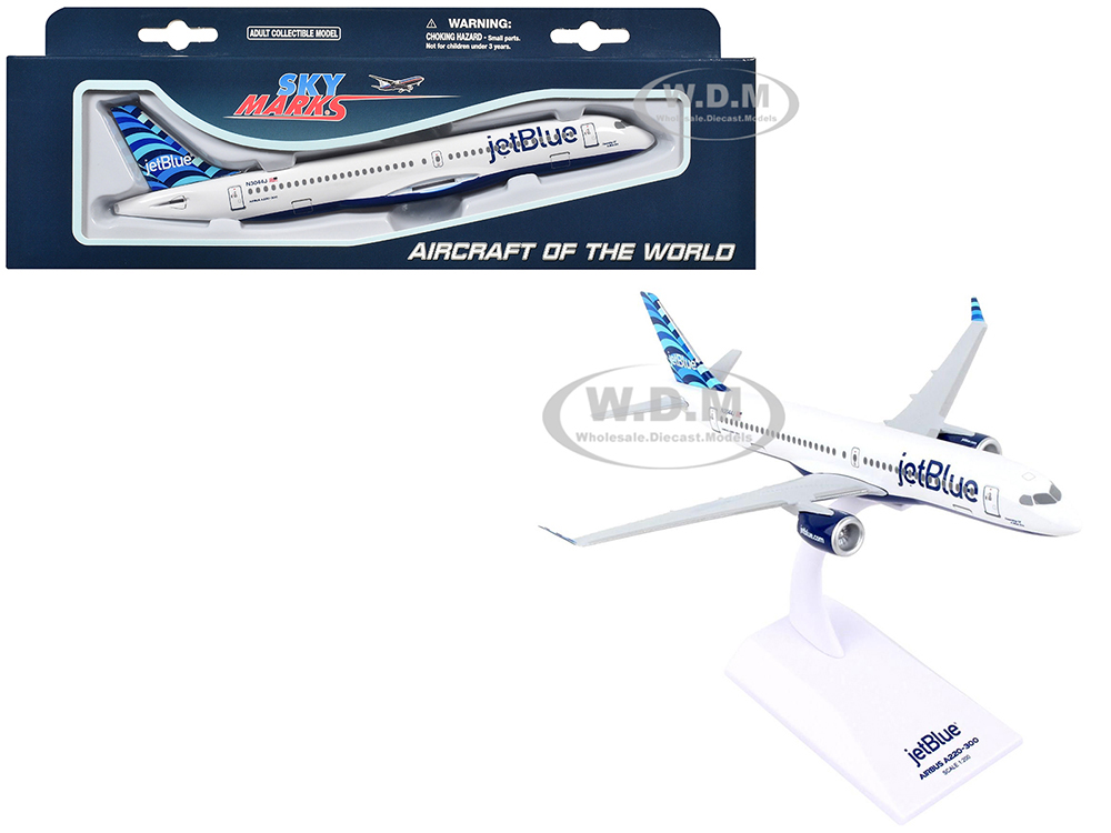 Airbus A220-300 Commercial Aircraft "JetBlue Airways" (N3044J) White with Blue Tail (Snap-Fit) 1/200 Plastic Model by Skymarks