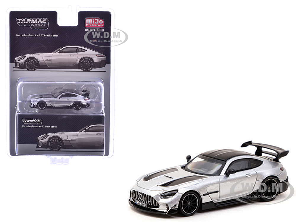 Mercedes-Benz AMG GT Black Series Silver Metallic with Black Hood Stripes and Top "Global64" Series 1/64 Diecast Model by Tarmac Works