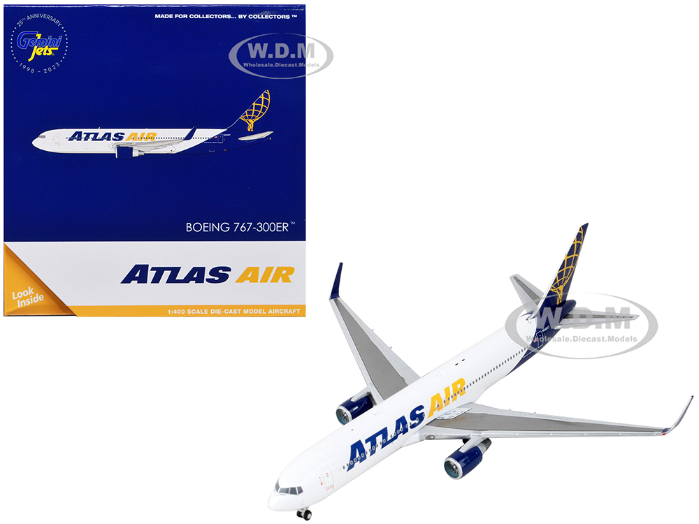 Boeing 767-300ER Commercial Aircraft "Atlas Air" White and Blue 1/400 Diecast Model Airplane by GeminiJets
