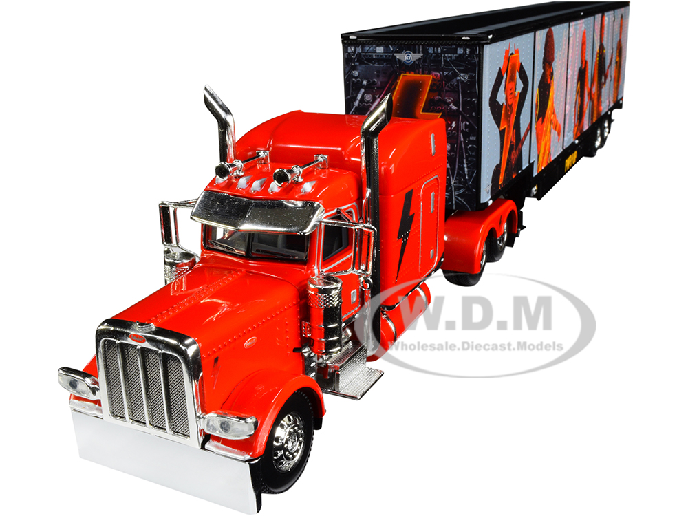 Peterbilt 389 63" Mid-Roof Sleeper Cab Viper Red with Kentucky Moving Trailer "AC/DC Power Up" 1/64 Diecast Model by DCP/First Gear