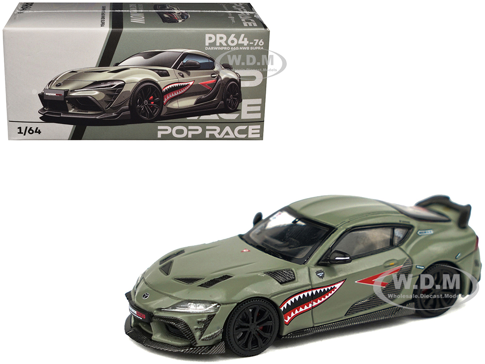 Toyota Supra DarwinPro 66G NWB Green With Shark Mouth Graphics 1/64 Diecast Model Car By Pop Race