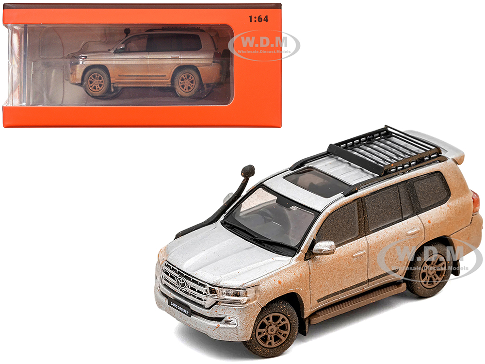 2015 Toyota Land Cruiser (200) Silver Metallic (Dirty Version) with Roof Rack 1/64 Diecast Model Car by GCD