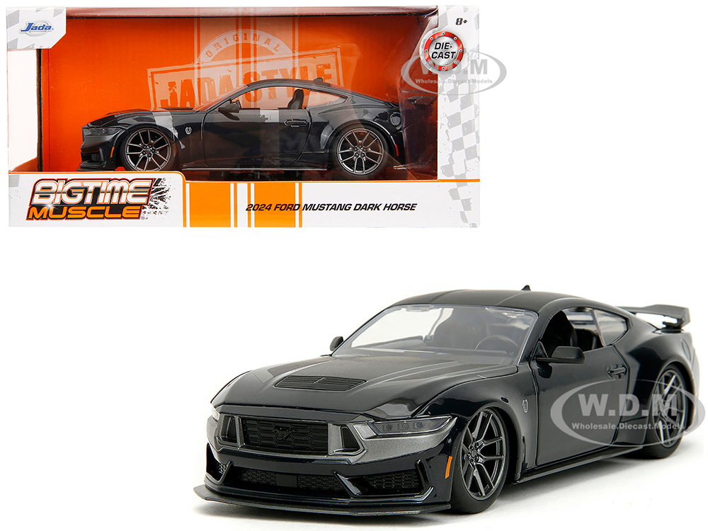 2024 Ford Mustang Dark House Black Metallic with Matt Black Hood and Top "Bigtime Muscle" Series 1/24 Diecast Model Car by Jada