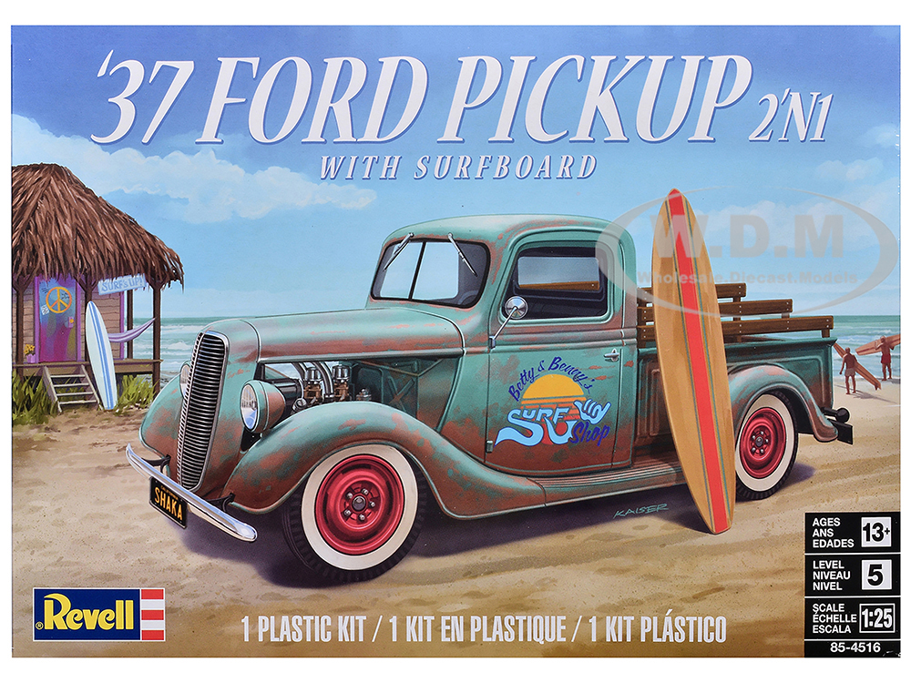 Level 5 Model Kit 1937 Ford Pickup Truck with Surfboard 2-in-1 Kit 1/25 Scale Model by Revell