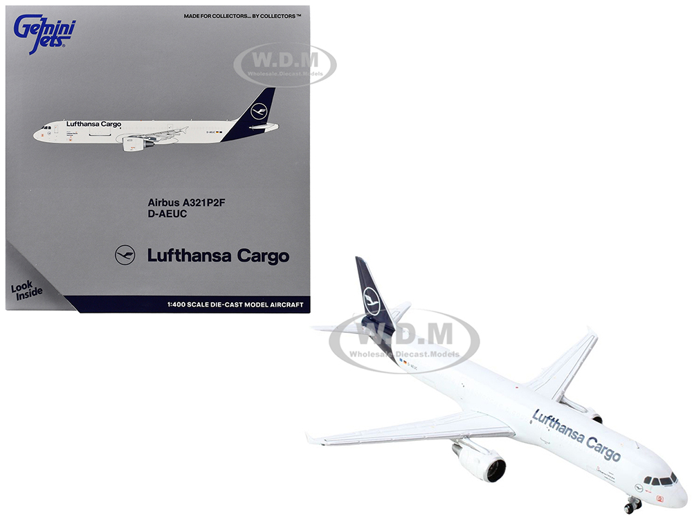 Airbus A321P2F Commercial Aircraft Lufthansa Cargo (D-AEUC) White with Blue Tail 1/400 Diecast Model Airplane by GeminiJets