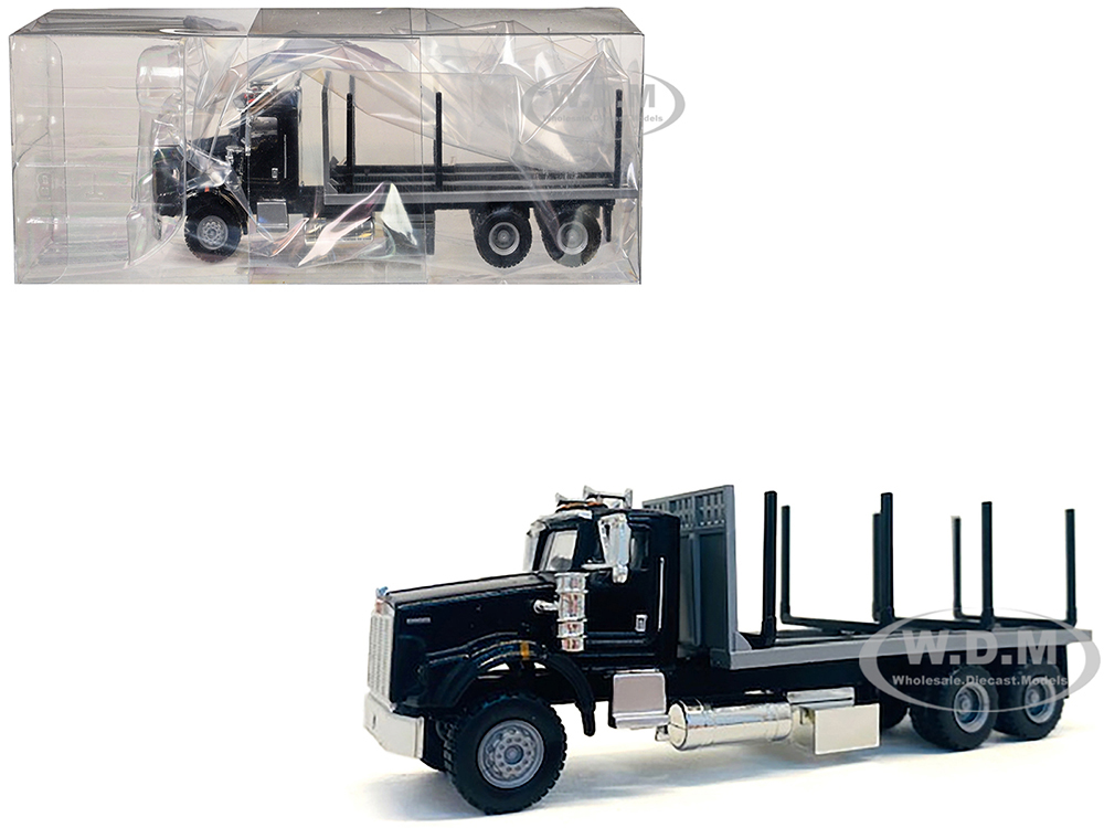 Kenworth T800 Stake Bed Truck Black 1/87 (HO) Plastic Model Car by Promotex