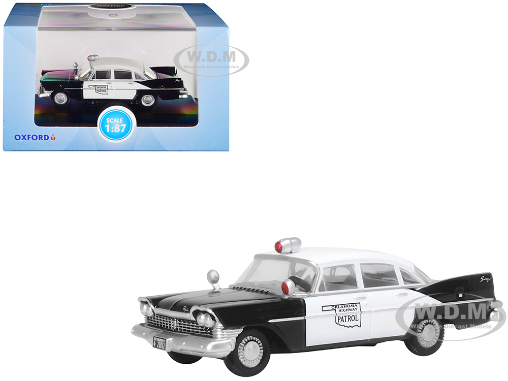 1959 Plymouth Savoy Black and White Oklahoma Highway Patrol 1/87 (HO) Scale Diecast Model Car by Oxford Diecast