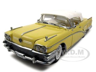 1958 Buick Limited Soft Top Sylvan Grey/yellow Platinum Edition 1/18 Diecast Car Model By Sunstar