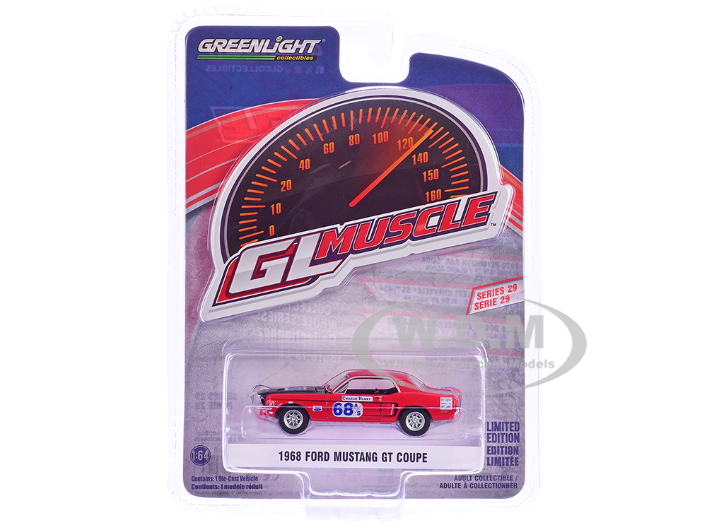 1968 Ford Mustang GT Coupe 68 "Charlie Henry Race Car" Red "GreenLight Muscle" Series 29 1/64 Diecast Model Car by Greenlight