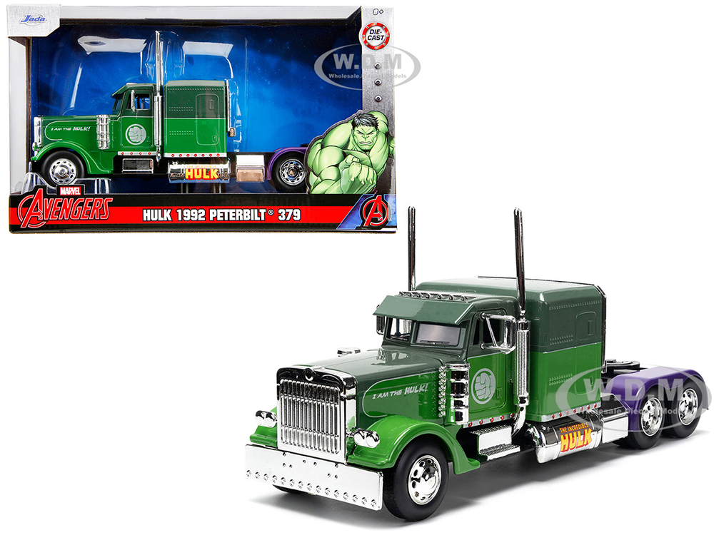 1992 Peterbilt 379 Truck Tractor Green Two-Tone and Purple The Incredible Hulk Marvel Avengers Series Diecast Model by Jada