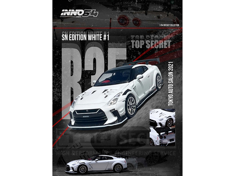 Nissan GT-R (R35) "Top Secret" RHD (Right Hand Drive) White with Black Top "Tokyo Auto Salon 2021" 1/64 Diecast Model Car by Inno Models