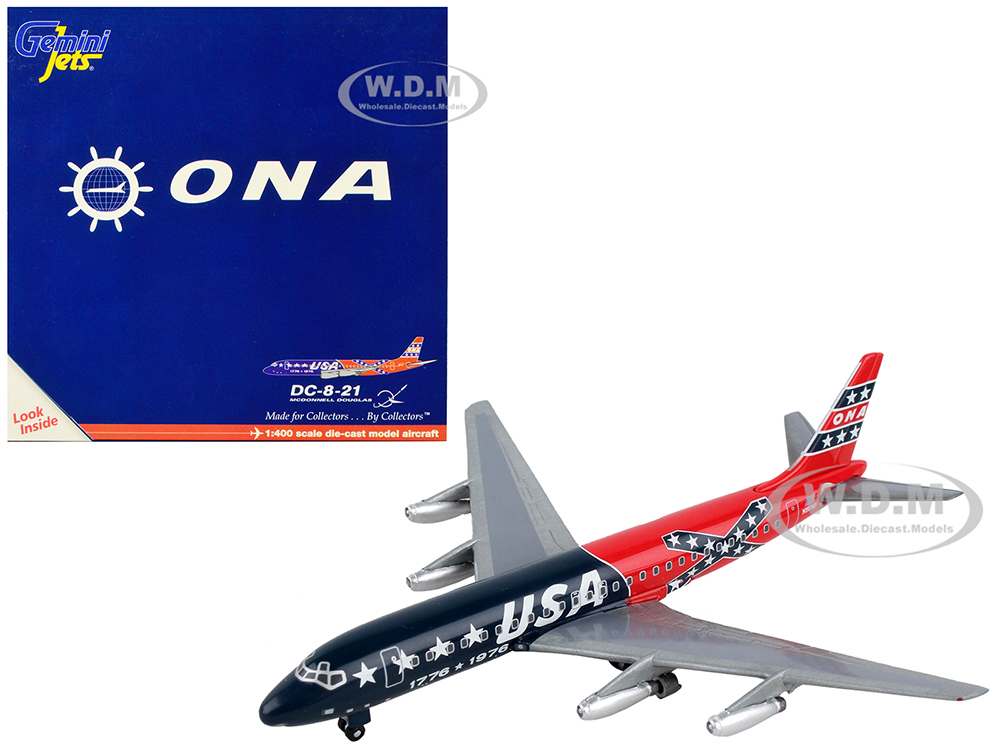 McDonnell Douglas DC-8-21 Commercial Aircraft Overseas National Airways - USA Blue and Red Confederate Flag Livery 1/400 Diecast Model Airplane by GeminiJets